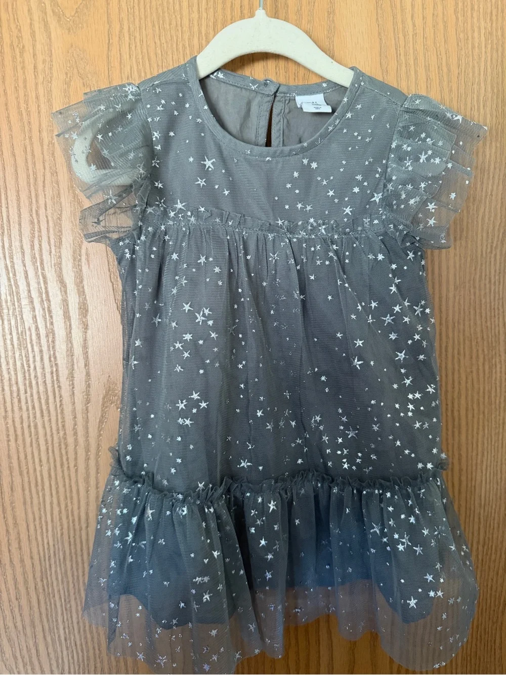 Gap Girls Star-Print Mesh Party Dress in Gray